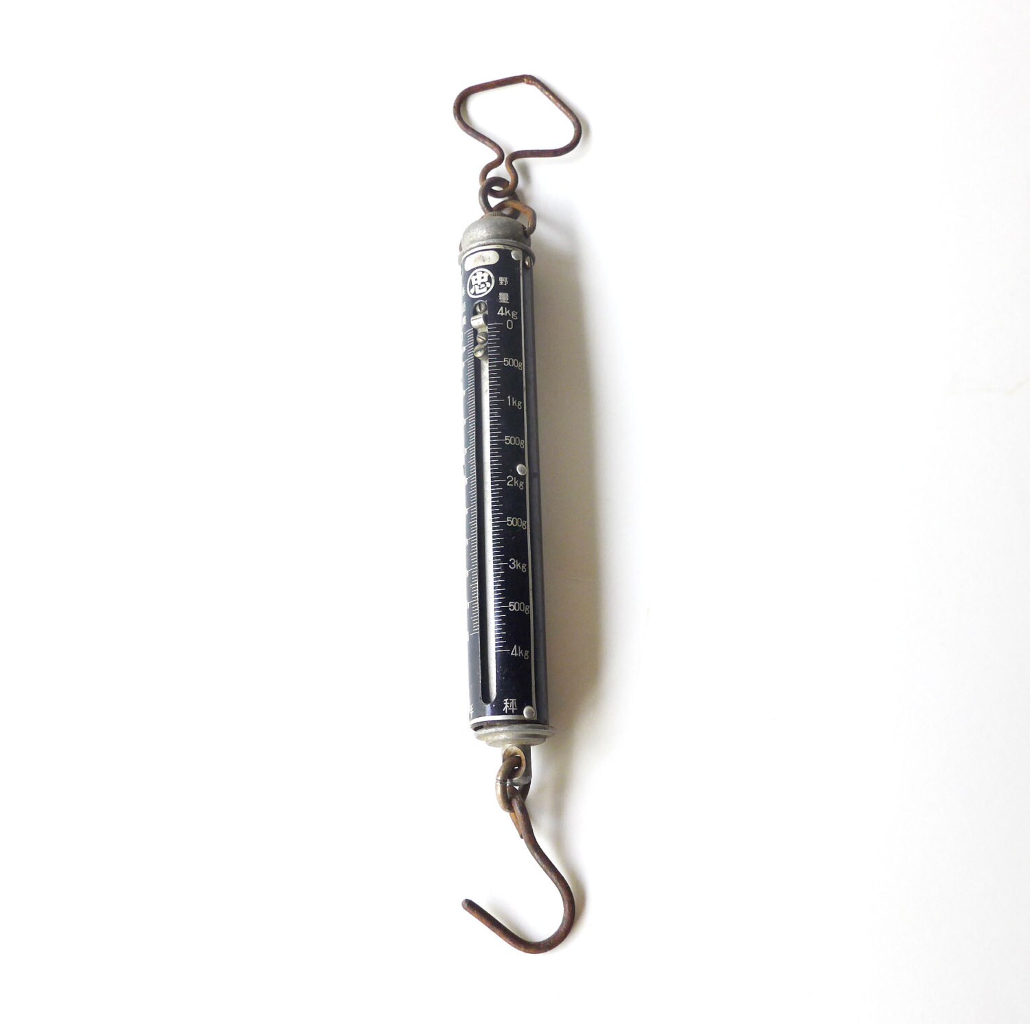 Vintage Rare Black Metal & Iron/Pocket Scale , Nagano 4 Kg Collectible Spring Working Rustic Cuisine