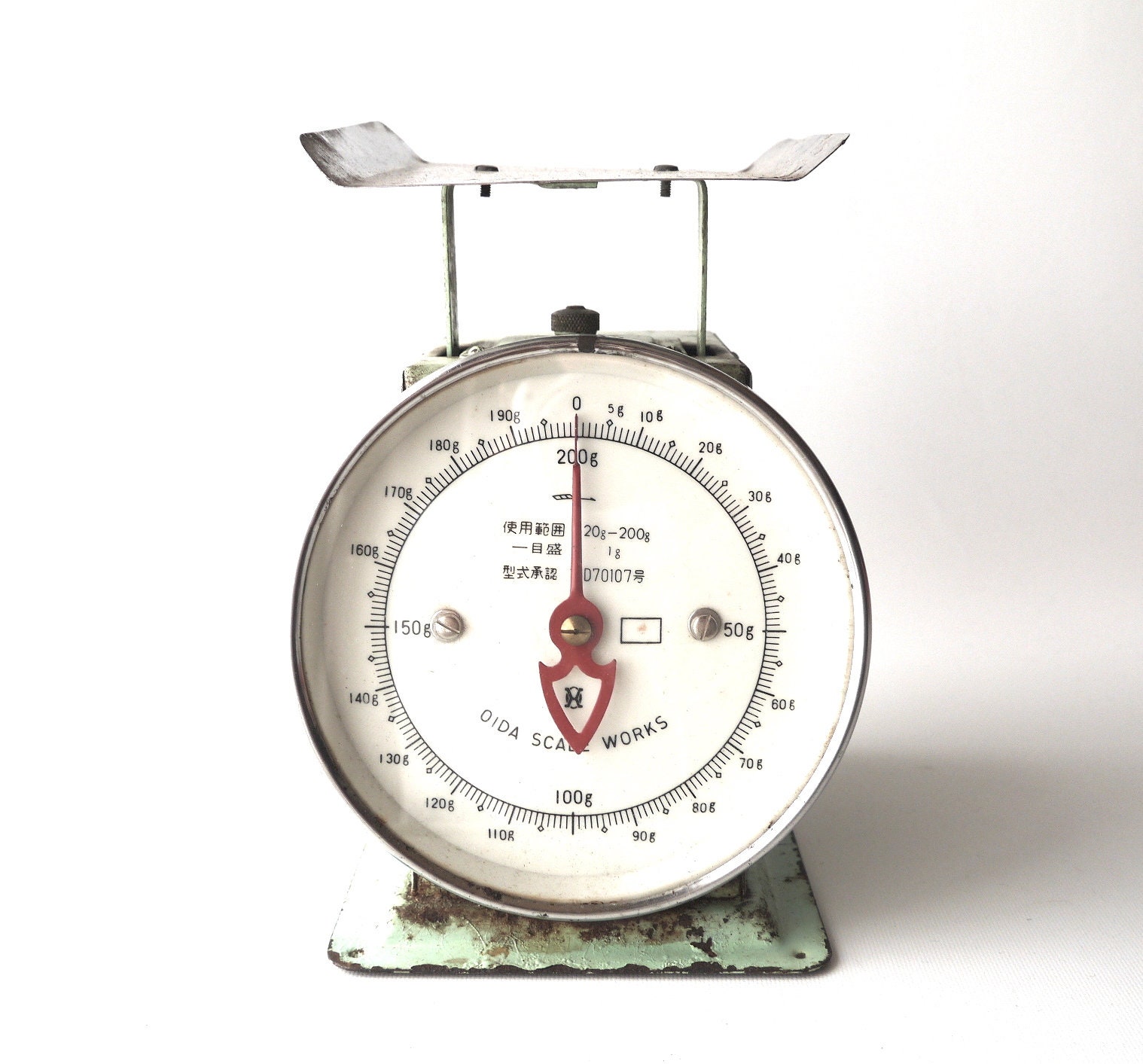 Balance de Cuisine Vintage Japonaise, Peinture Verte Originale , Oida Scale Works 20 ~ 200G Shabby C