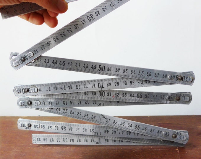 FRENCH VINTAGE Folding Duralumin Ruler , Double Metre 2 Meter / 200 Cm ...