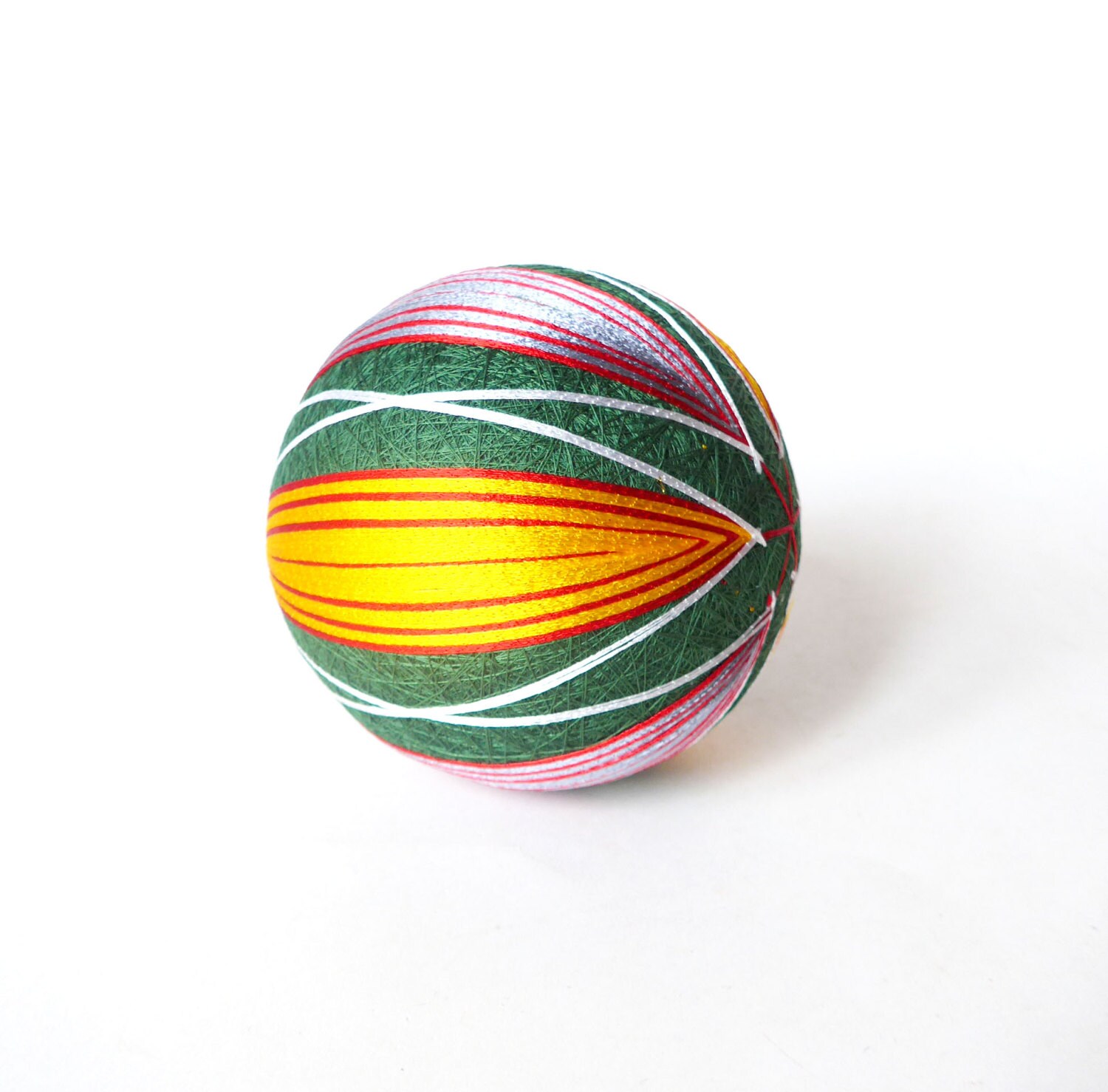 Vintage Beautiful Temari Ball , Embroidering Thread Japanese Art Modern Geometric Design Multicolore