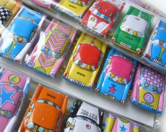 JAPANESE VINTAGE Set of 10 Cute Colorful Tin Mini / Tiny Cars Litho ,  Embossed , Made in Japan , New Old Store Stock