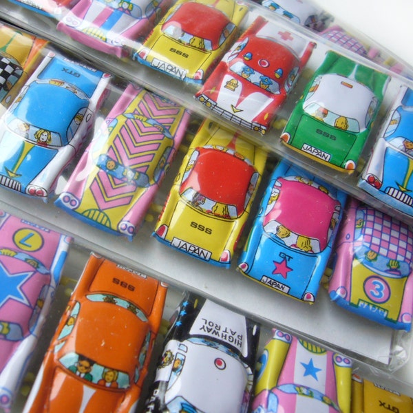 JAPANESE VINTAGE Set of 10 Cute Colorful Tin Mini / Tiny Cars Litho ,  Embossed , Made in Japan , New Old Store Stock