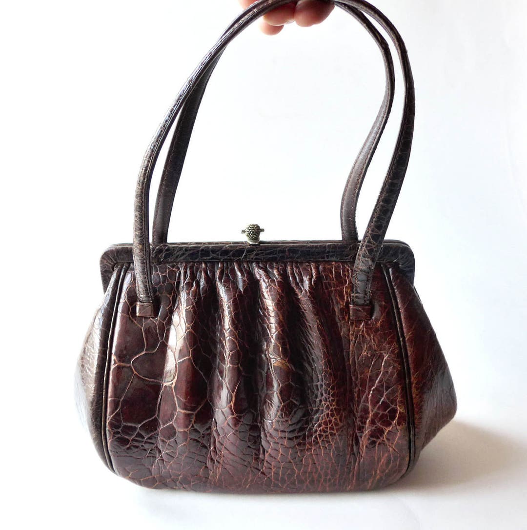 バッグ vintage leather design hand bag sullen VINTAGE 1960's Beautiful Genuine Skin / Leather Handbag