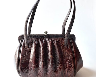 バッグ vintage leather hand bag sullen ours VINTAGE 1960's Beautiful Genuine Skin / Leather Handbag