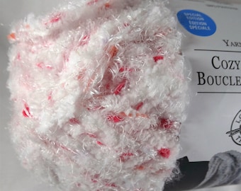 Hilo Pink Loops and Threads, diseño de tarta de cerezas, tejido bouclé, manualidades de punto y ganchillo.