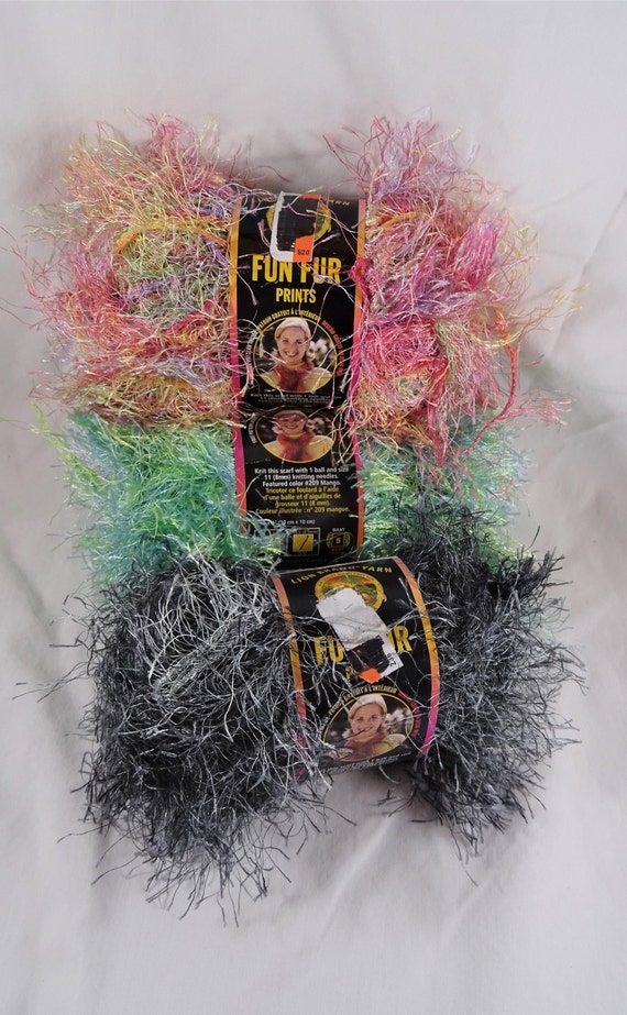Lion Brand Yarn FUN FUR Eyelash Blue Orange Red Bulky crochet Knit Multi Color Craft