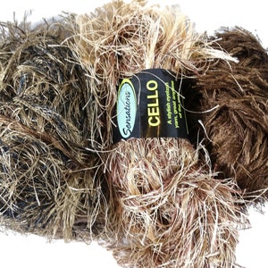 Sensations Cello Yarn Eyelash Chincilla  Unbranded Brown Lot of 3 Destash Partial Knitting Crochet Craft