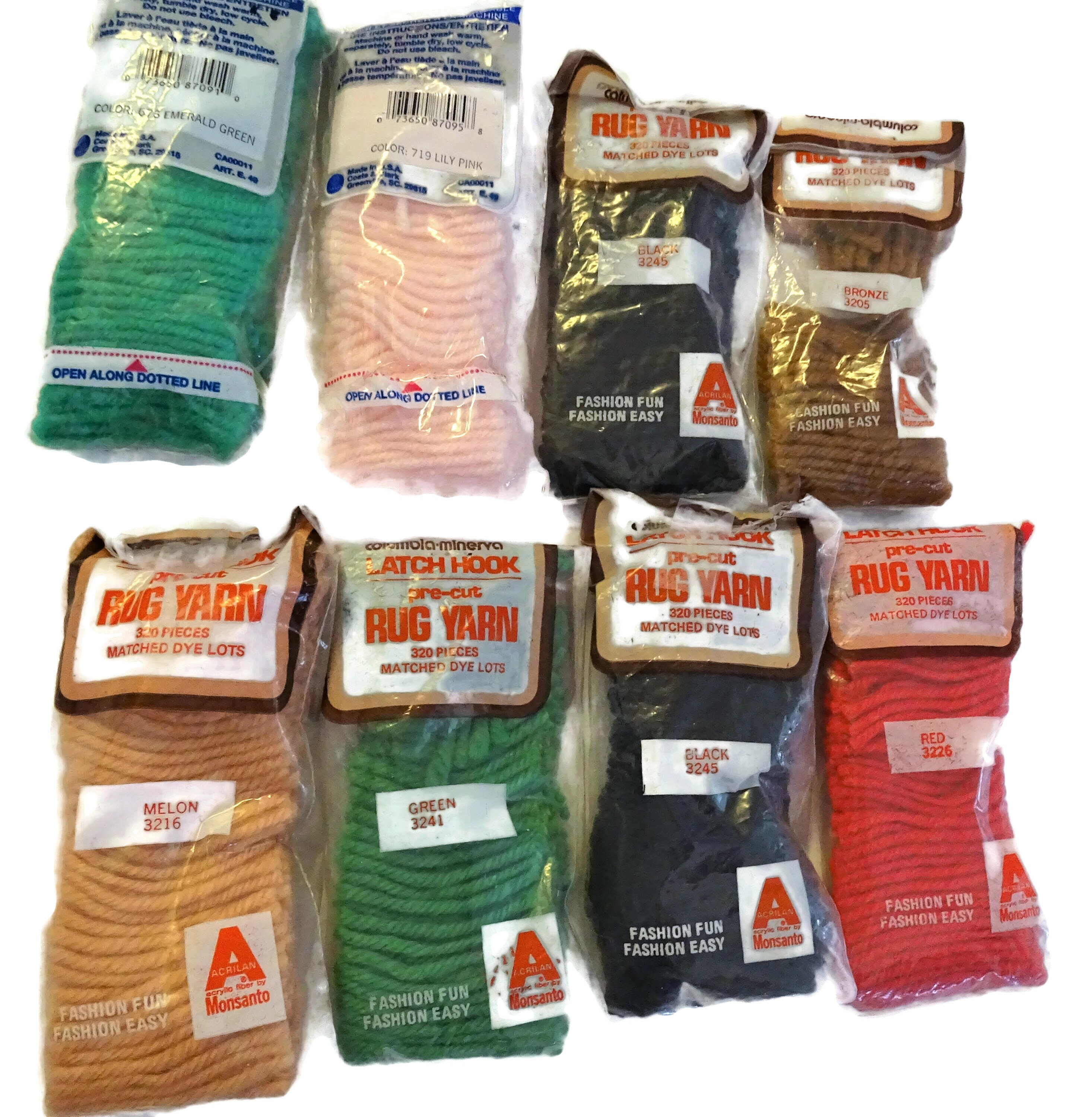 Lot 8 Skeins Latch Hook Rug Pre Cut Yarn Multi Color J&P Coats Columbia