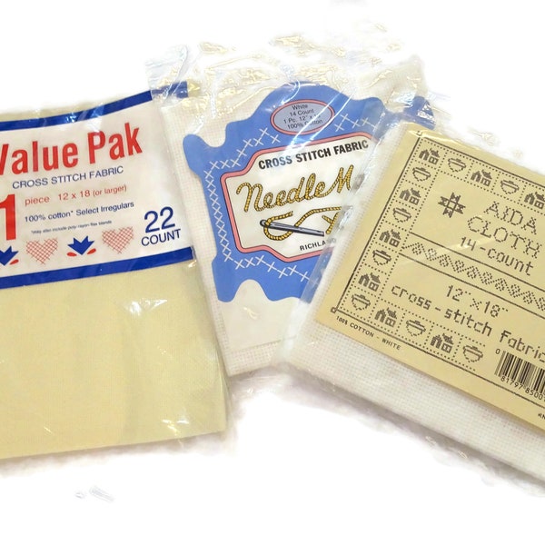 Lot de 3 tissu Aida pour point de croix : blanc, 14 et 22 fils (12 x 18 po.)