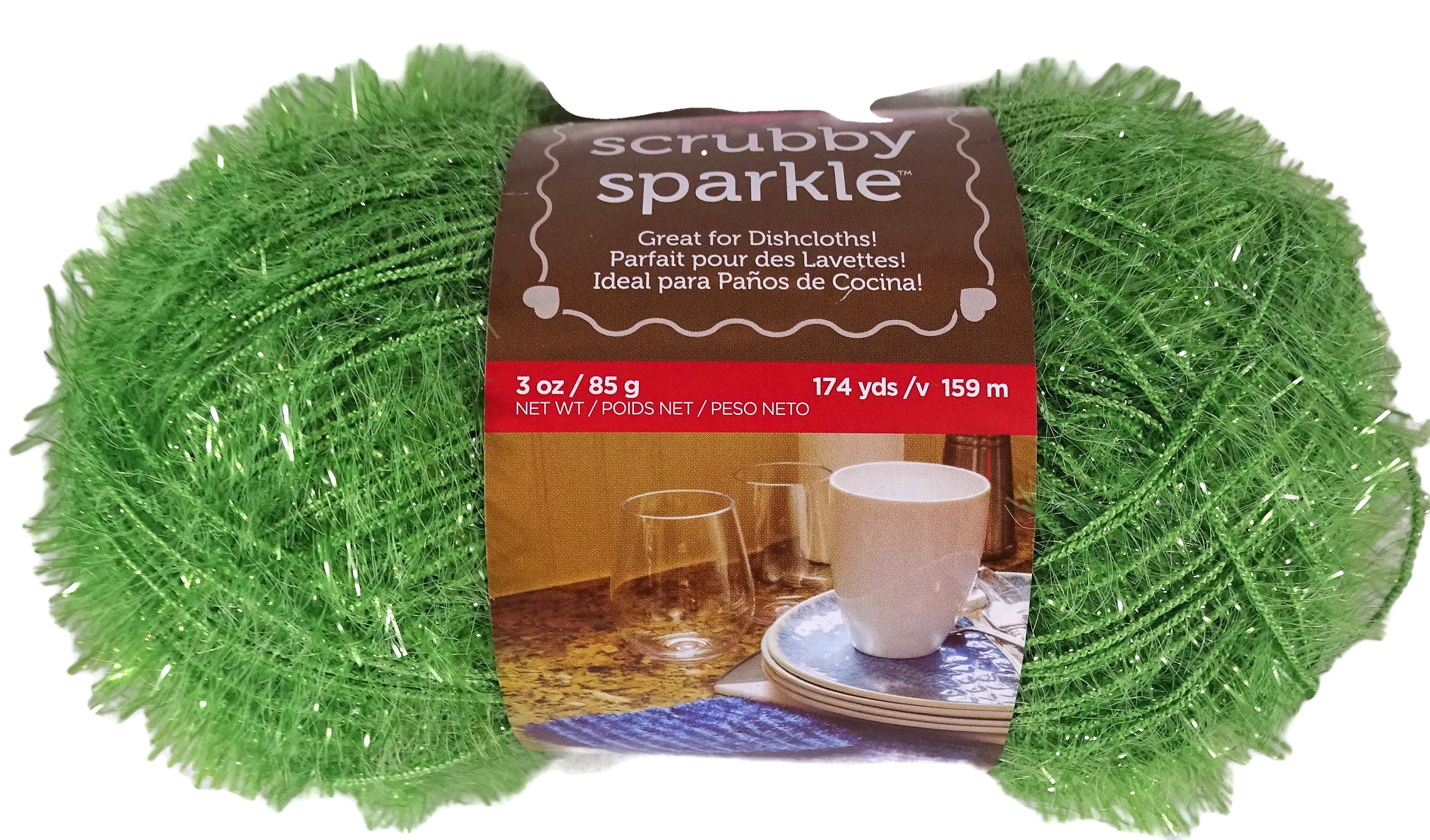 Red Heart Scrubby Sparkle Yarn Avocado Green Etsy