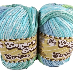 Lily Sugar n Cream Yarn Country Stripes Lot of 2 Skeins Partial