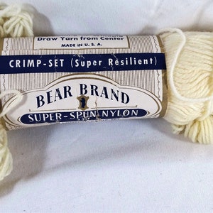 Vintage Bear Brand Yarn Super Spun Nylon Crimp Set White Knitting Crochet Craft Supplies DIY