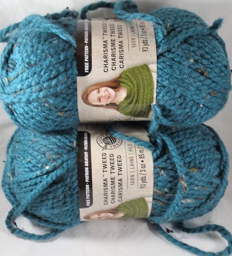 Loops and threads yarn charisma tweed blue teal bulky lot 2 etsy