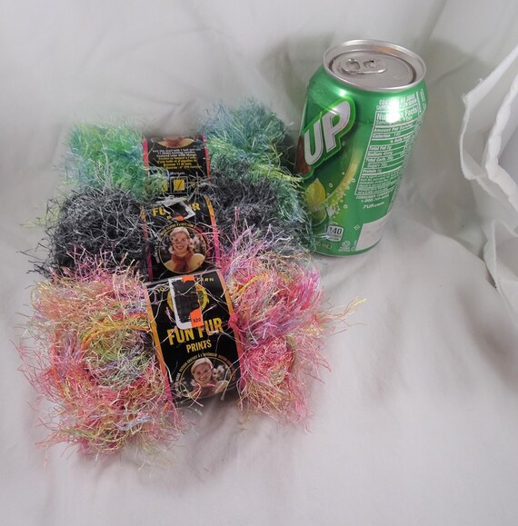 Lion Brand Yarn FUN FUR Eyelash Blue Orange Red Bulky crochet Knit Multi Color Craft
