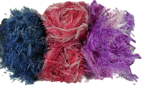 Lion Brand Yarn Fun Fur Blue Pink Purple Lot of 3 Skeins -  Canada