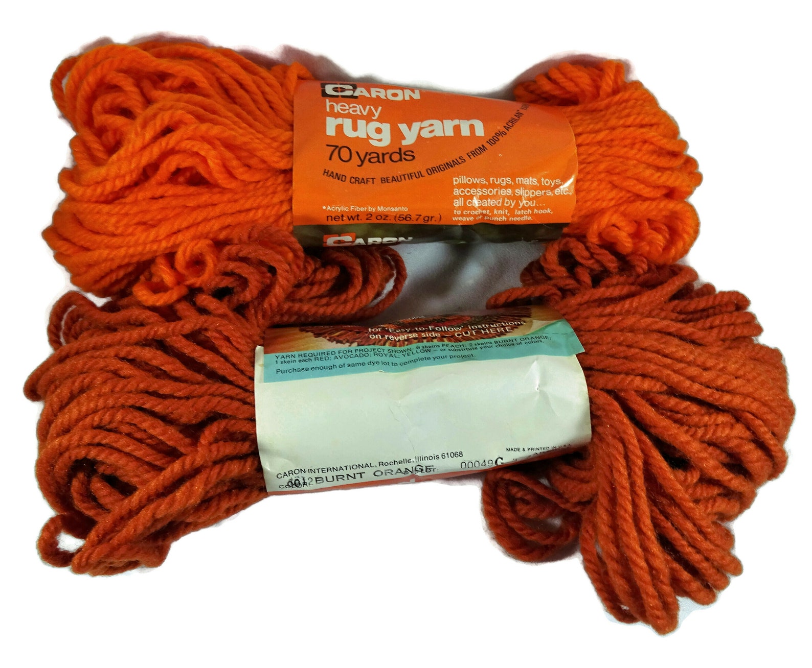 Caron Heavy Rug Yarn Burnt Orange Lot of 2 Skeins Etsy