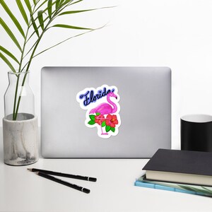 Florida Flamingo Hibiscus Flower Bubble-vrije stickers / Vinyl Sticker voor Tumbler of Laptop / Back to School Leraar of College Gift