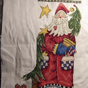 Folk Art Santa Cross Stitch Christmas Stocking