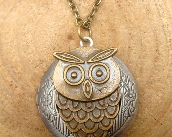 Owl Locket Necklace Victorian Jewelry Gift Vintage Style
