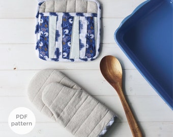Modern Patchwork Potholder Sewing Pattern | DIY Hot Pads | Handmade Kitchen Gift | Home Cook Chef Gift | Flower City Potholders | Oven Mitt