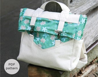 Retro Rucksack PDF Sewing Pattern | Convertible Straps | Vintage Backpack, Tote Bag, or Diaper Bag Pattern | Canvas Fold Over Bag