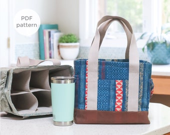 Water Bottle Tote PDF Sewing Pattern | Reuseable Tote Bag Pattern | Market, Shopping, & Wine Bag | Eco-friendly Gift Idea