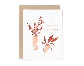 Thinking of You Friendship Card | Recycled Paper Greeting Card | Peach Pink Rust Boho Minimal Plant Lover