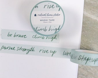 Fita Washi com padrão inspirador esmeralda | Fita adesiva de afirmações | Lista de marcadores Suprimentos para diários | Presente para alpinista (pacote com 2)