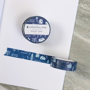 Cute House Washi Tape in Blue | Winter Masking Tape | Planner Bullet List Journal Scrapbooking Supplies (2-pack)