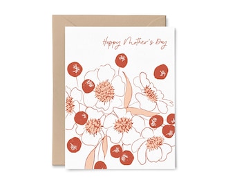 Mother's Day Floral Bouquet Card | Recycled Paper Greeting Card | Peach Pink Floral Illustration for Mom