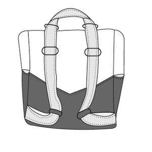K&ouml;nnte beinhalten: Eine graue Tragetasche mit wei&szlig;en Tr&auml;gern. Die Tr&auml;ger sind verstellbar und haben einen Schnallenverschluss. Die Tasche hat ein gro&szlig;es Hauptfach und eine kleinere Tasche auf der Vorderseite.
