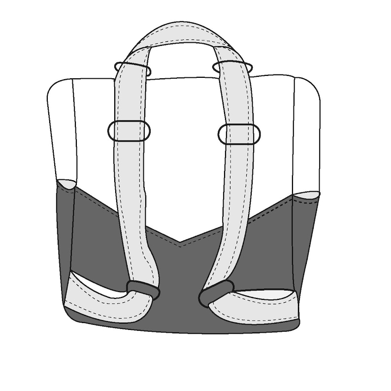K&ouml;nnte beinhalten: Eine graue Tragetasche mit wei&szlig;en Tr&auml;gern. Die Tr&auml;ger sind verstellbar und haben einen Schnallenverschluss. Die Tasche hat ein gro&szlig;es Hauptfach und eine kleinere Tasche auf der Vorderseite.
