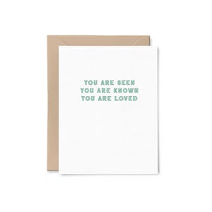 vu, connu, aimé, carte d'encouragement | de voeux en papier recyclé | Espoir de validation neutre vert minimal