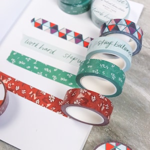 4er Set Washi Tape in hellen Mustern | Modernes Natürliches Masking Tape | Planer Bullet List Journal Zubehör | Affirmation Outdoor