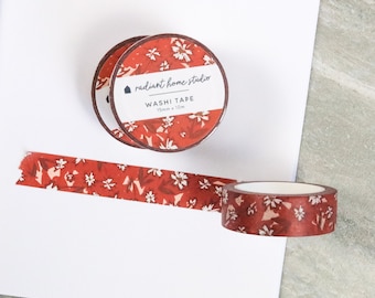 Lucky Floral Pattern Washi Tape in Red | Bright Boho Nature Masking Craft | Planner Bullet List Journal Scrapbooking Supplies (2-pack)