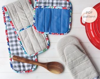 Modern Potholder Sewing Pattern | DIY Hot Pads | Handmade Kitchen Gift | Home Cook Chef Gift | Flower City Potholders | Oven Mitt