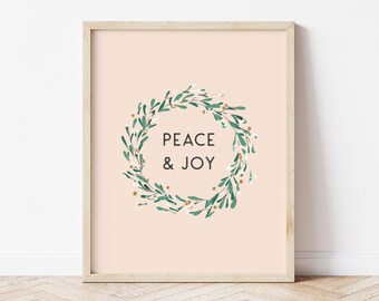 Peace & Joy Peach Christmas Art Print | Farmhouse Modern Holiday Wall Art for Gallery Wall