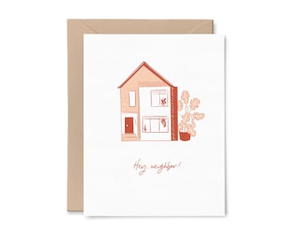 Hey Neighbor Friendship Card | Recycled Paper Greeting Card | Peach Welcome Housewarming Hello
