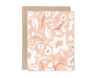 Peach Floral Pattern Everyday Blank Card | Recycled Paper Greeting Card | Peach Blush Pink Feminine Floral Pattern