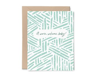 Warm Welcome Baby Congrats Card | Recycled Paper Greeting Card | Aqua Geometric Pattern Gender Neutral