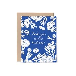 Merci pour votre gentillesse carte d'encouragement | de voeux en papier recyclé | Jolie maison florale confortable bleue traditionnelle