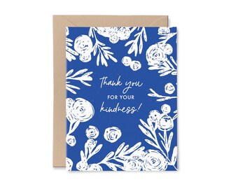 Thank You for Your Kindness Encouragement Card | Recycled Paper Greeting Card | Blue Pretty Floral Cozy Cottage Traditional