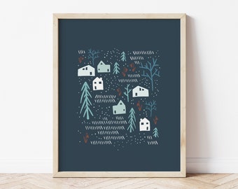 Raised Neighborly Blue House Art Print | Love Your Neighbor &  Community | It Takes a Village | Modern Farmhouse Wall Art