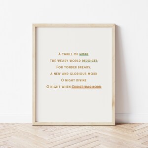 O Holy Night Christmas Art Print | Holiday Wall Art | Mid-century Modern Hymn Quote