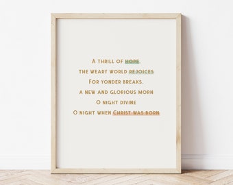 O Holy Night Christmas Art Print | Holiday Wall Art | Mid-century Modern Hymn Quote