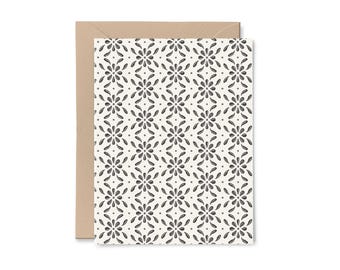 Breeze Block Floral Everyday Blank Card | Recycled Paper Greeting Card | Black Cream Neutral Retro Designer