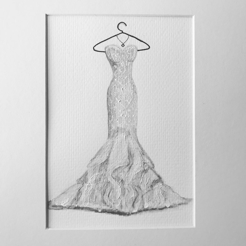 Custom wedding dress illustration hanger version using mixed | Etsy