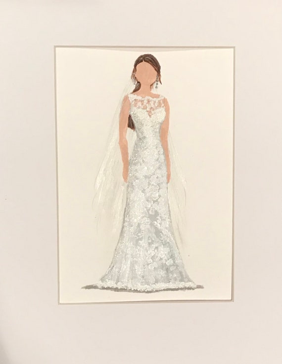 Custom Wedding Dress Illustration Featuring Blank Face Hair Etsy