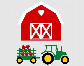 Czerwona stodoła i zielony traktor rolniczy w formacie SVG, koszulka dziecięca