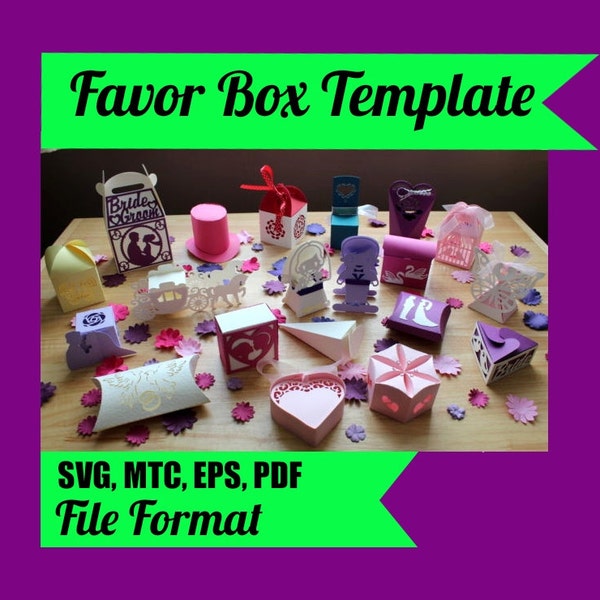 Great Bundle Template Box Favor Bomboniere ( 20 Templates) in SVG, MTC,eps, Pdf File Format )